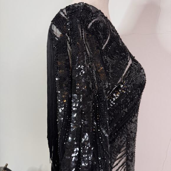 Elie Saab Bead Embroidered Gown “Dark Waves” Black Sequin Fringe FR 38 $15000 - Picture 9 of 16